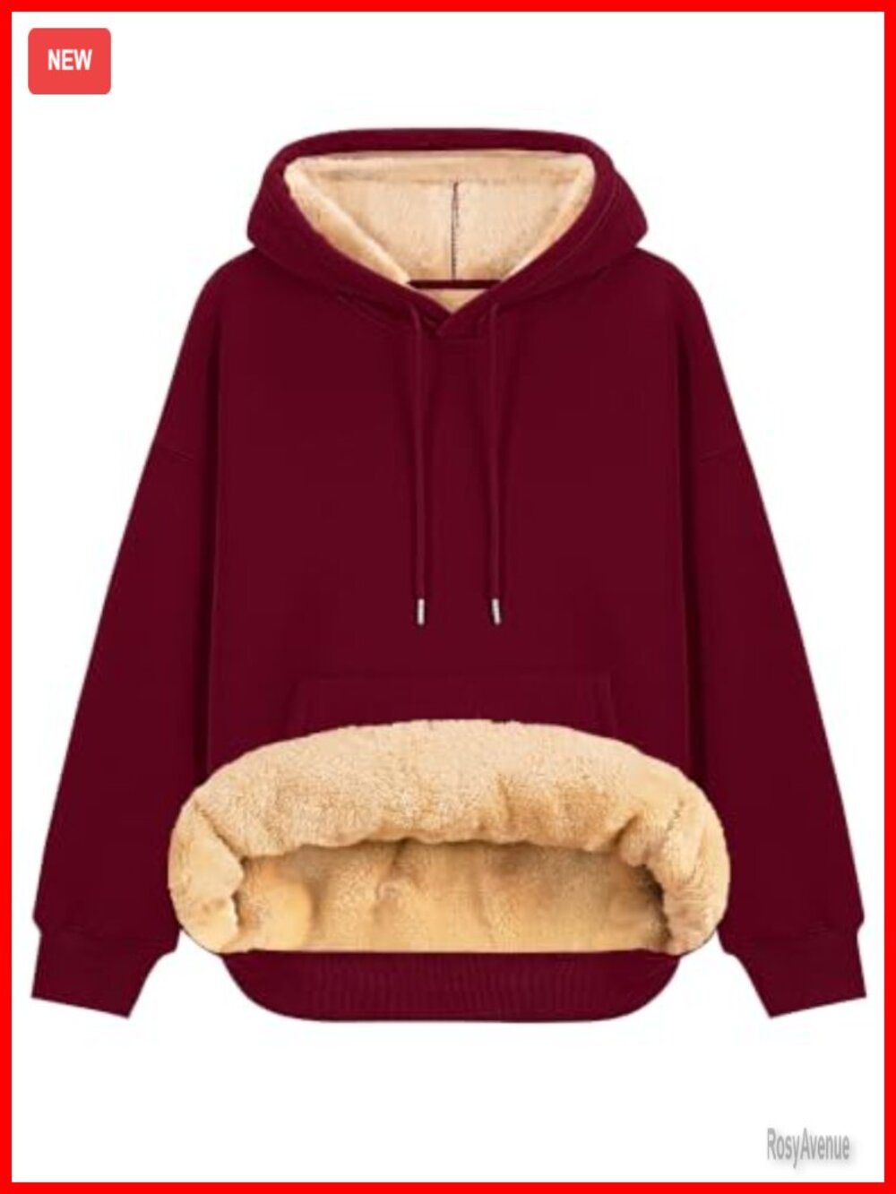 Sherpa Lined Fleece Hoodie Cotton Blend Loose Winter Pullover